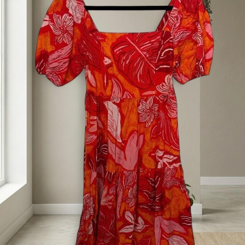 Red and orange Hawaiian midi dress